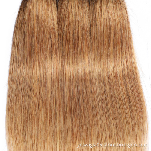 Pre Colored 1b-27 30 33 99j 613 Blonde Straight Hair Extension Top Selling 1b-27# Ombre Raw Indian Virgin Cuticle Aligned Hair